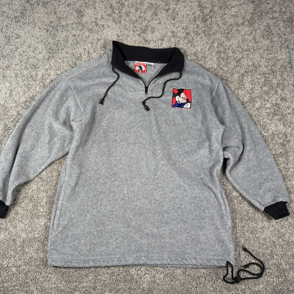 VTG Mickey Mouse MIckey Inc Disney Gray Fleece 1/4 Zip Sweatshirt Size Small